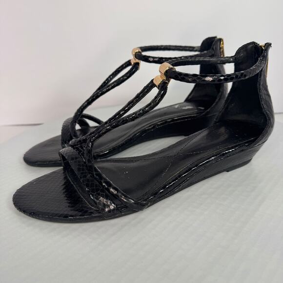 Isola Elin Black Croco-Embossed Faux Leather Sandals Sz 8.5M Resort Summer Night - Picture 4 of 8